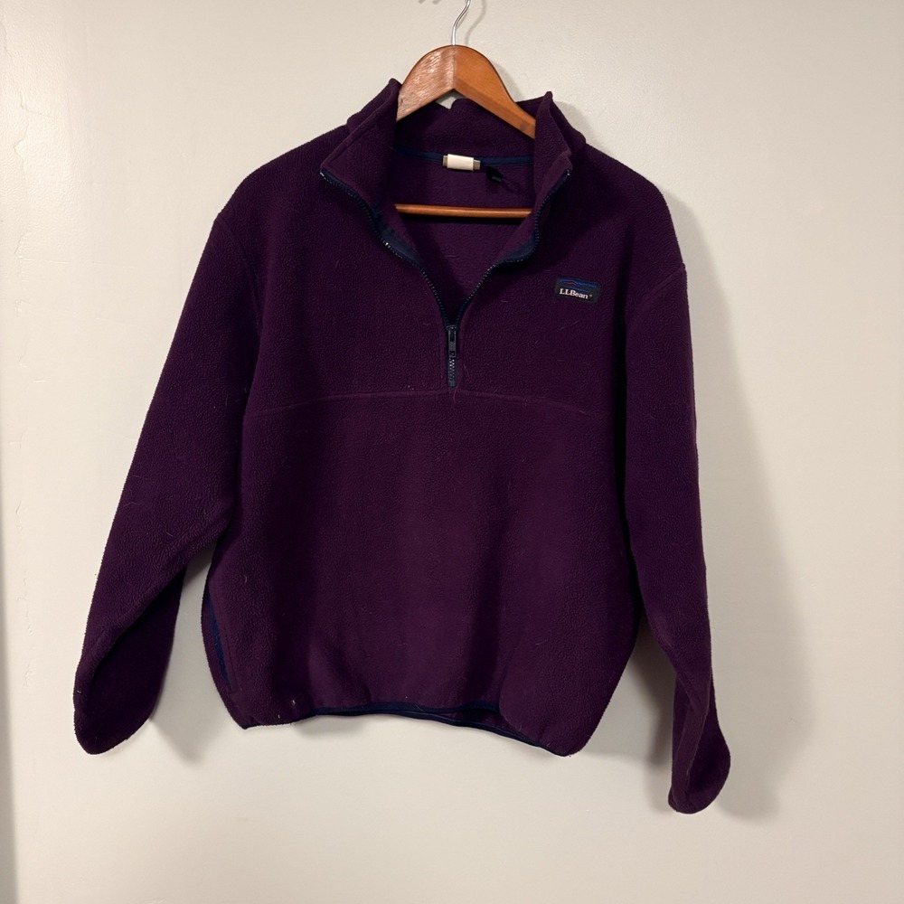 Vintage LL Bean Fleece Pullover Purple Women M 90s 3/4 Zip Sweatshirt Hiking
